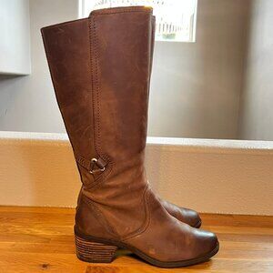 Teva Tall Brown Leather Riding Boots Women’s 8.5 Zipper Low Heel